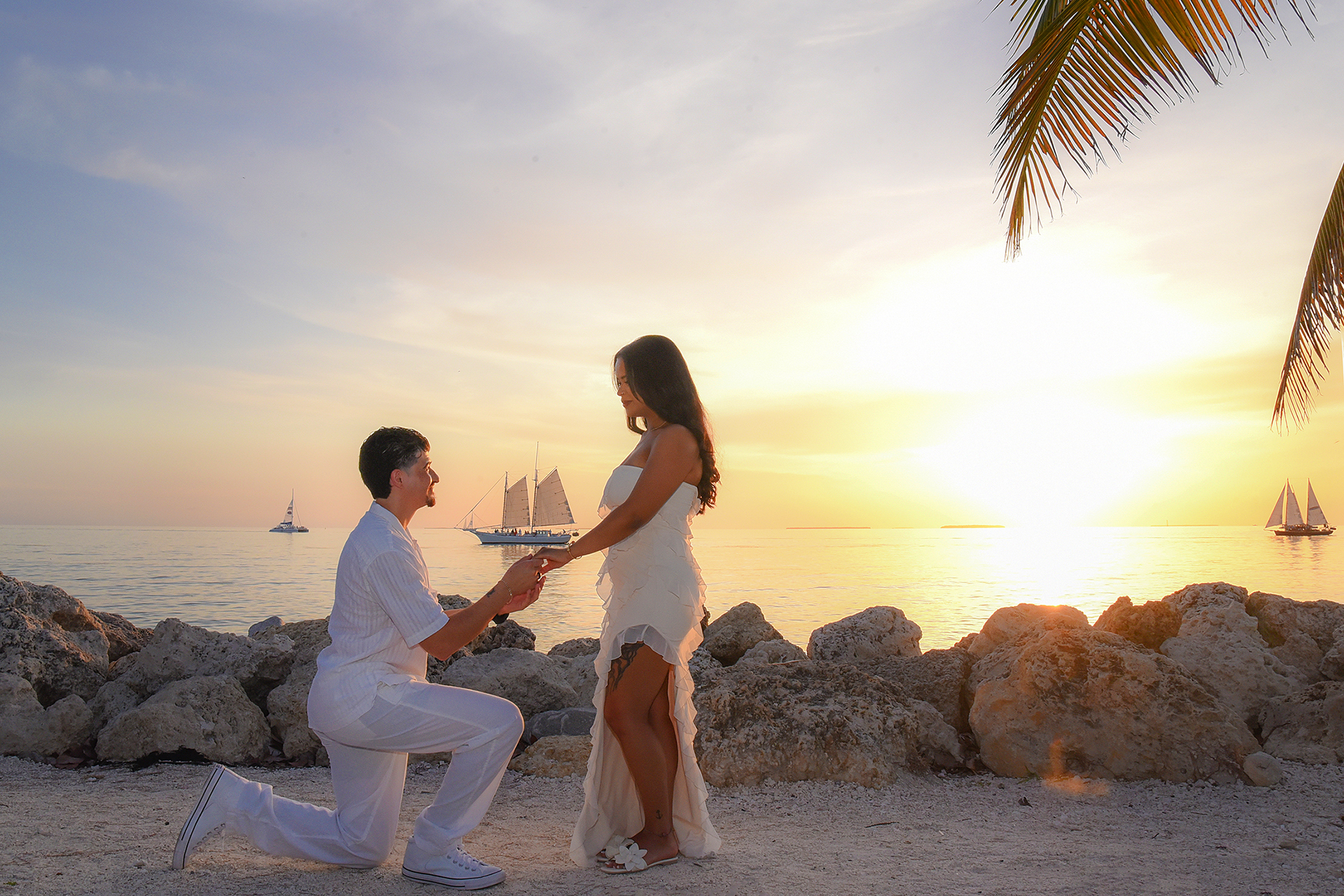 Sunset beach marriage proposal in Key West